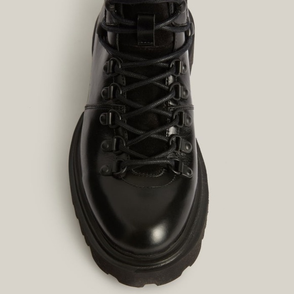 NEW AllSaints Faye Leather Moto Combat Lug Sole Boot, Black, Sz US 7.5, EU 38 - Picture 2 of 9